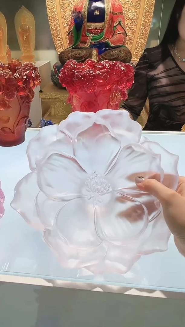 手工艺品琉璃古法琉璃山茶花果盘