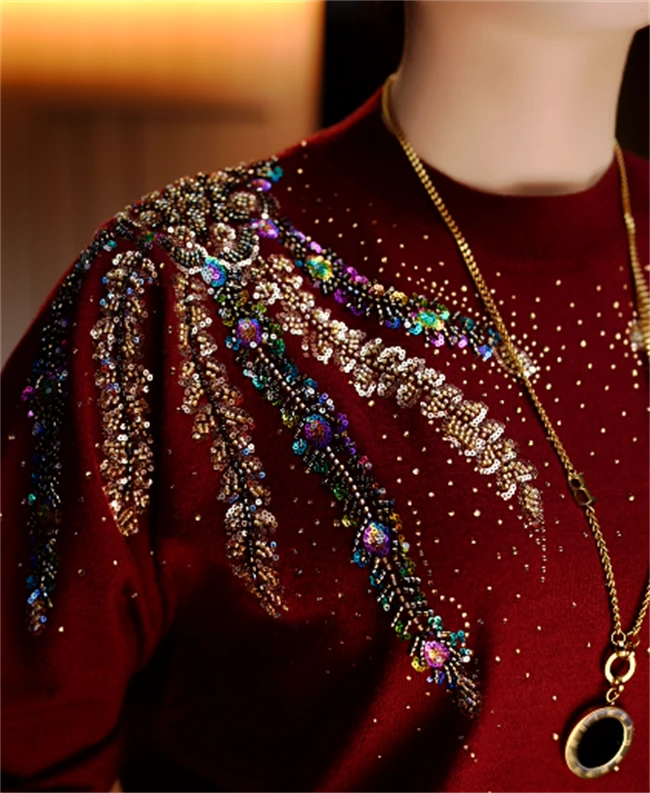 女保暖常规款圆领针织毛衣中国风网红打底衫长袖上衣V24Q1095