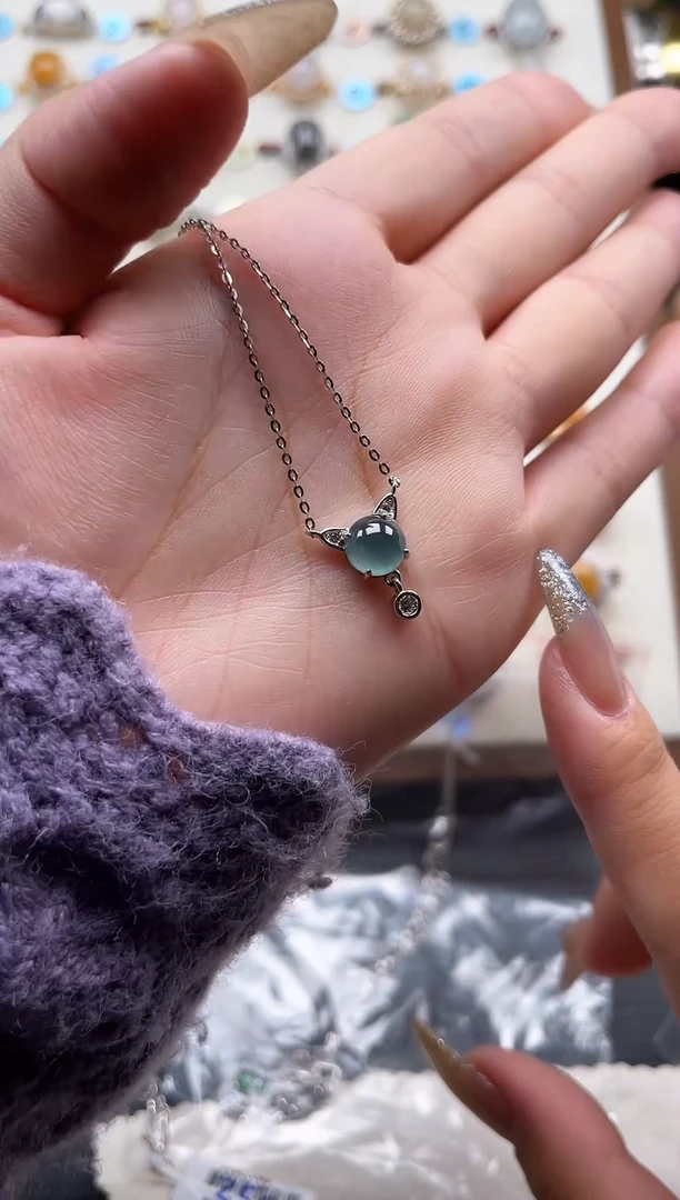 【闪购商品】翡翠颈饰银S925镶嵌天然A货翡翠项链/吊坠