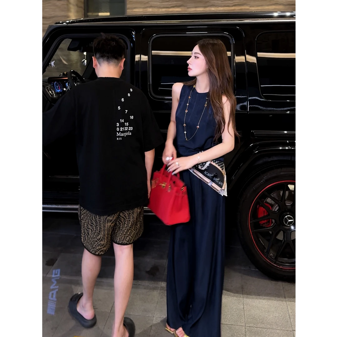 G. yantong/郭彦彤麻感无袖马甲阔腿裤时尚套装牛仔感夏款TZL17