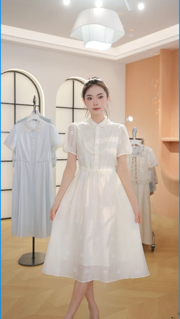 Z8323夏新款女装短袖连衣裙轻奢时尚收腰中长款裙子