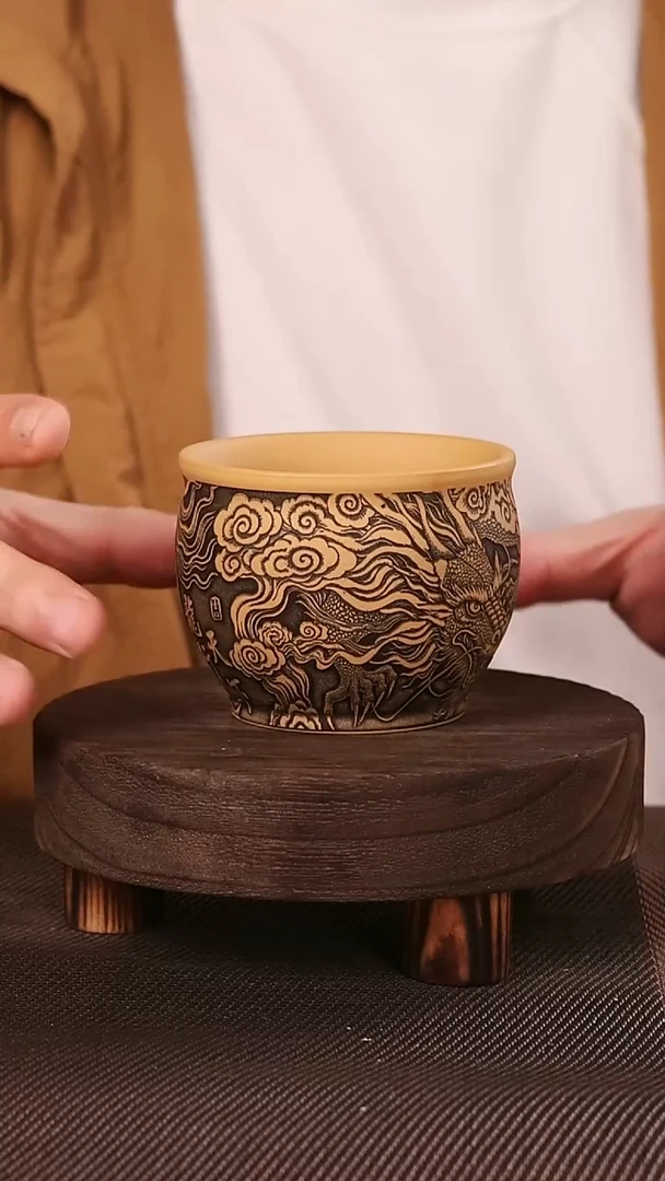茶杯紫砂紫砂刻绘主人杯龙行天下