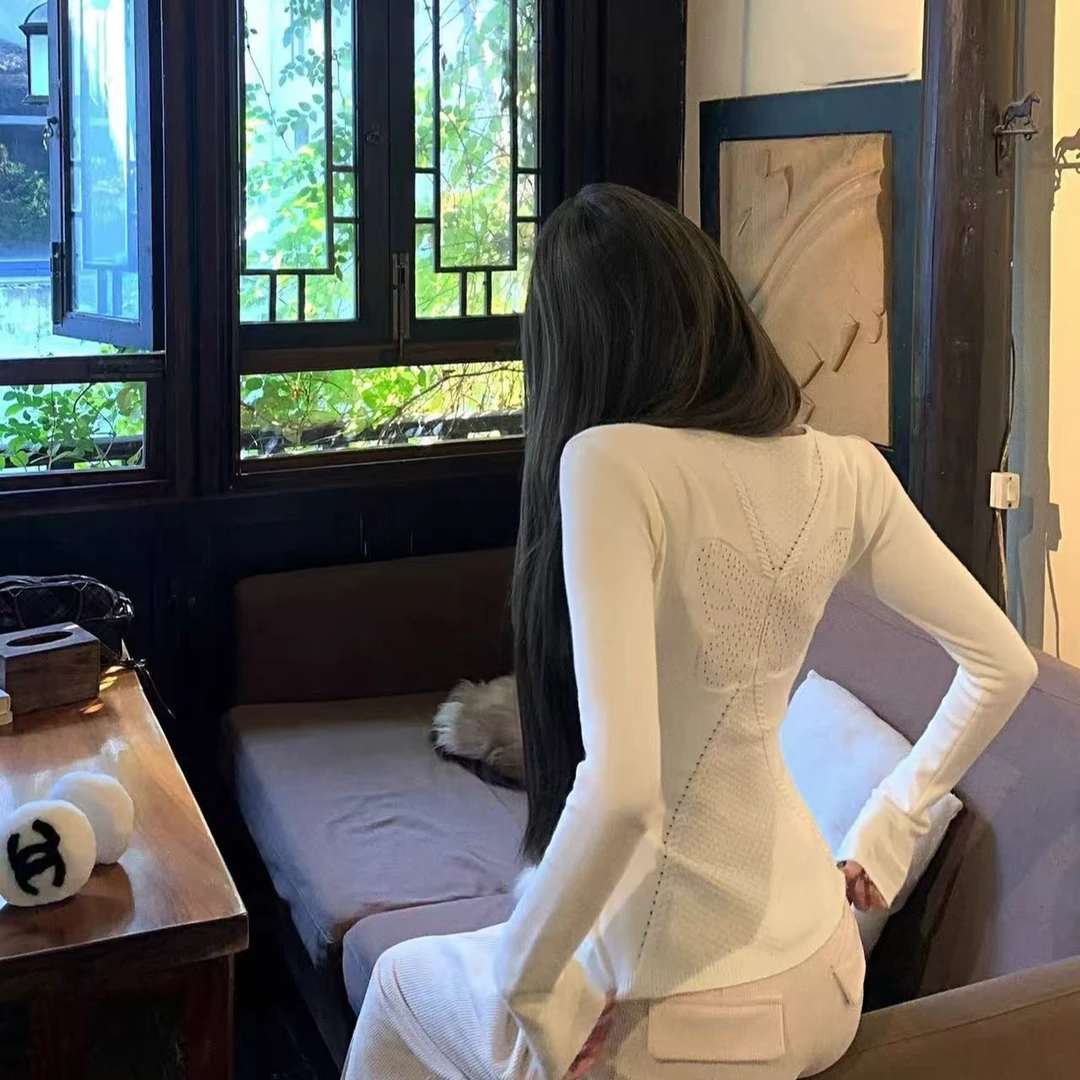 【Didi】纯欲风上衣显瘦秋季女装蕾丝小香风长袖针织时尚百搭打底