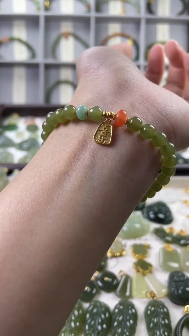 银S925镶嵌手串和田玉1