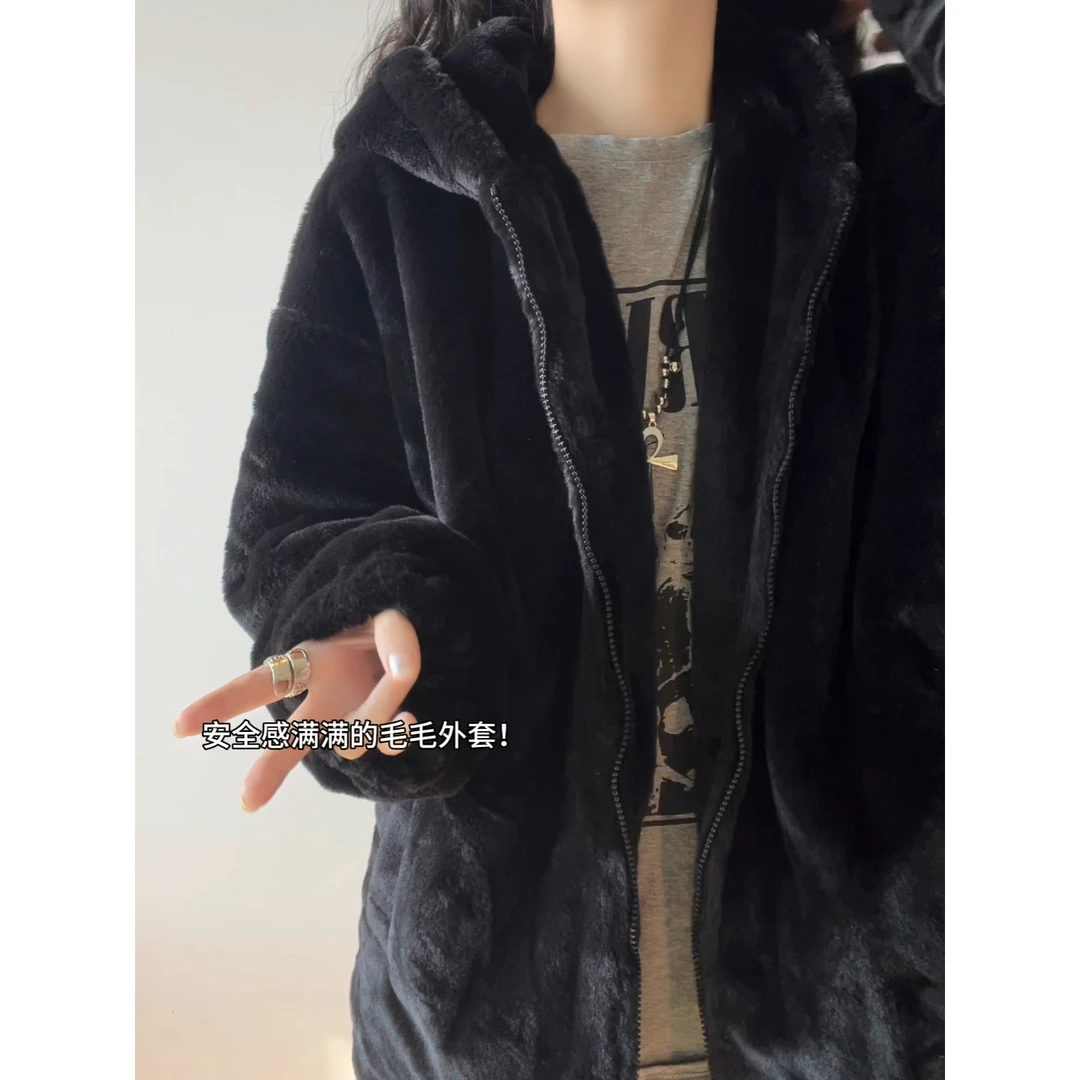 V37美式慵懒松弛感加厚毛毛外套男冬季潮牌cleanfit宽松情侣棉衣