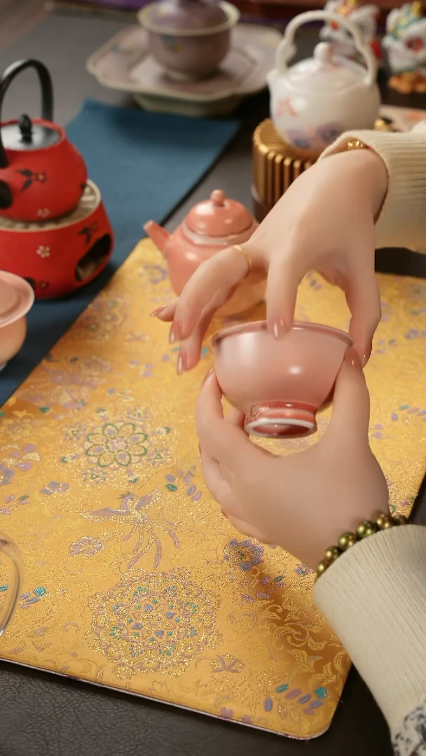 陶瓷茶具楚门窑变粉色压手杯