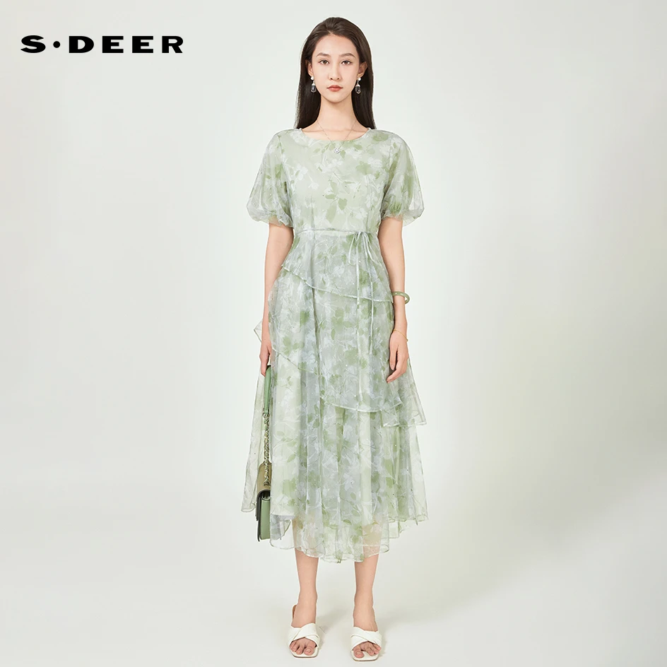 圣迪奥清新气质优雅时尚不规则印花夏季连衣裙S242Z12Q8