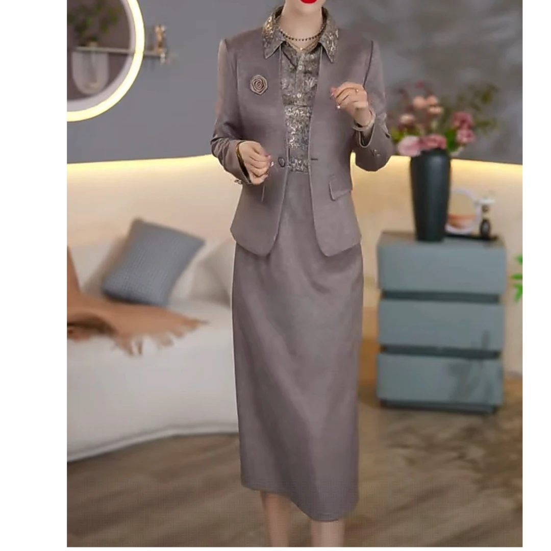 慕诗女装两件套连衣裙气质显瘦新款时尚遮肉套装中长款6270