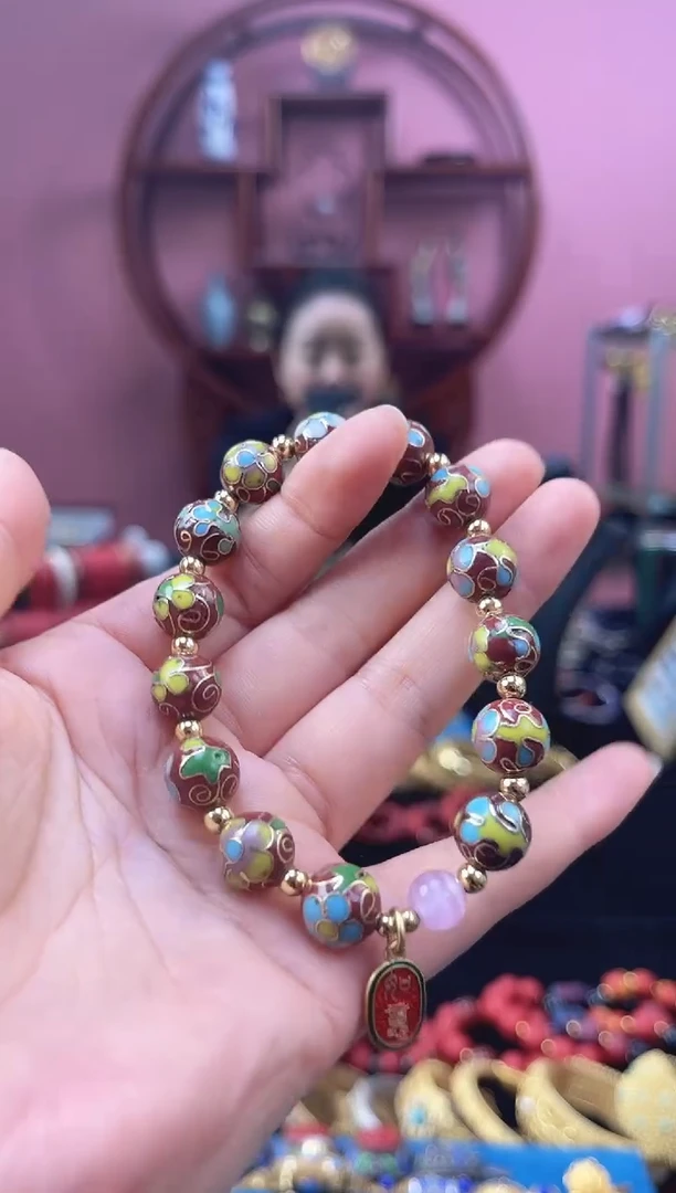 非遗 景泰蓝手串 工美1.0砖红