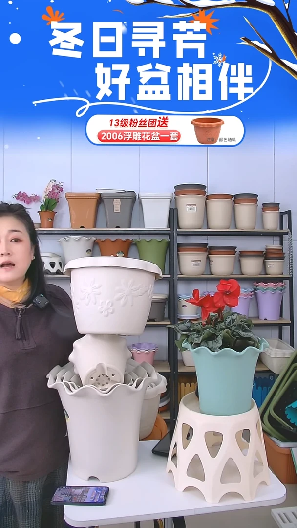 浮雕盆2005米白5套带托盘