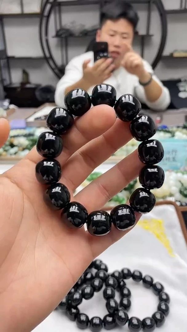 未镶嵌手串和田玉纯天然新疆塔县黑青16老型手工