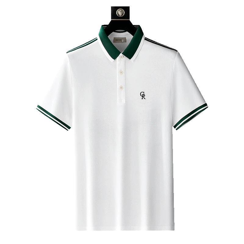 罗尔基那斯轻奢夏季短袖POLO衫男士修身高端刺绣休闲拼色凉感t恤
