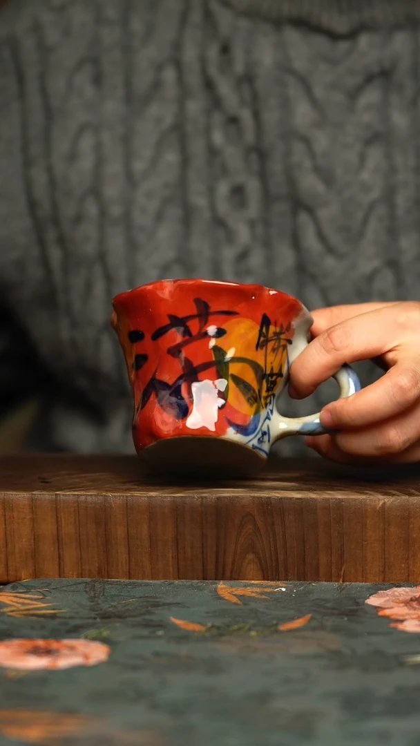 杯釉下彩手工手绘同款陶器