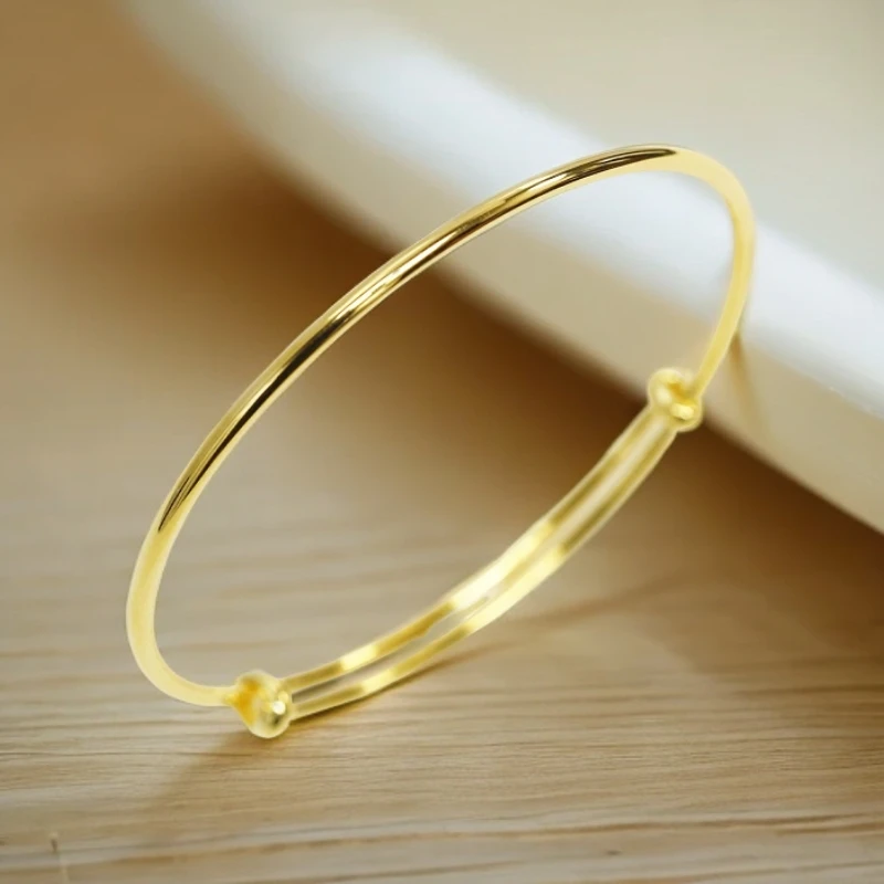 足银手镯 足银金色光面推拉素圈手镯9g