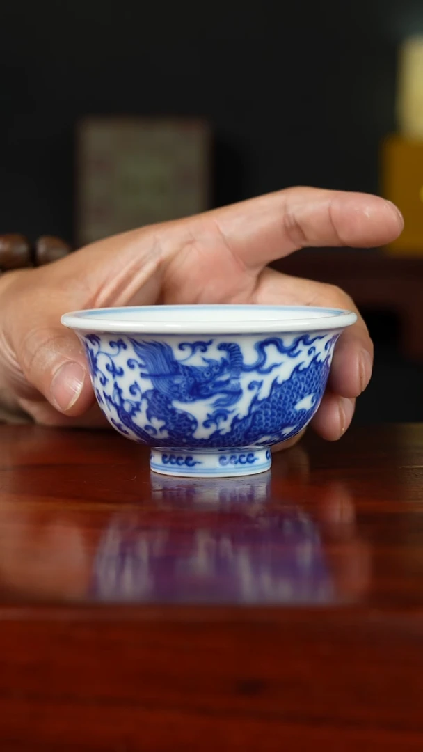 祖传窑 青花龙纹压手杯 真柴窑传承400年