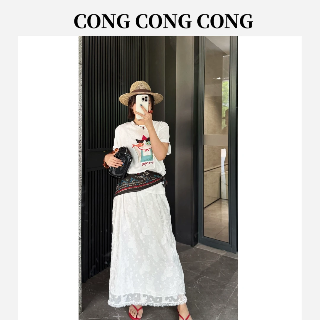 【刺绣白裙】仙气飘飘定制半身裙 25BC996