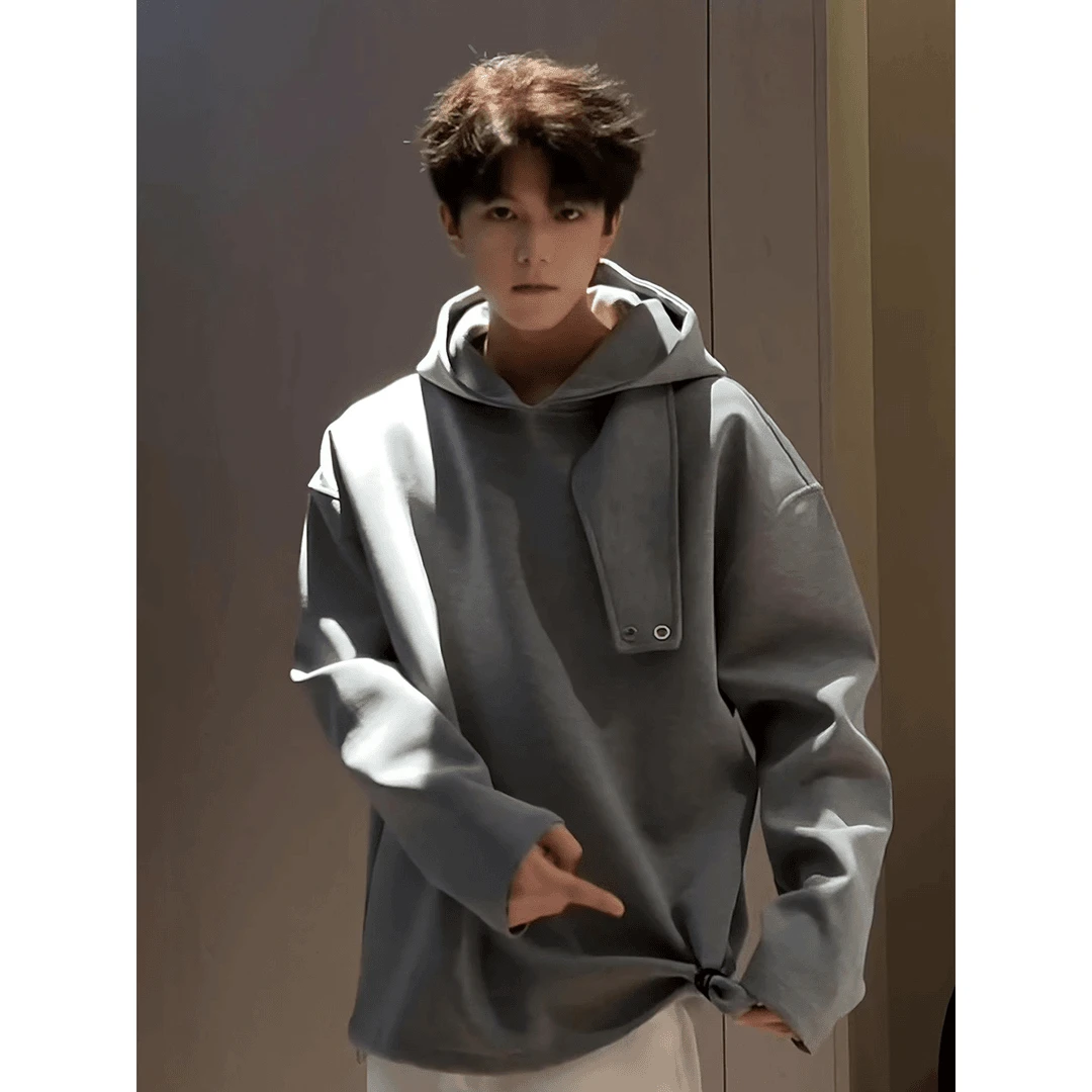 灰色解构重磅空气棉连帽卫衣男款秋季高级感痞帅cleanfit美式外套