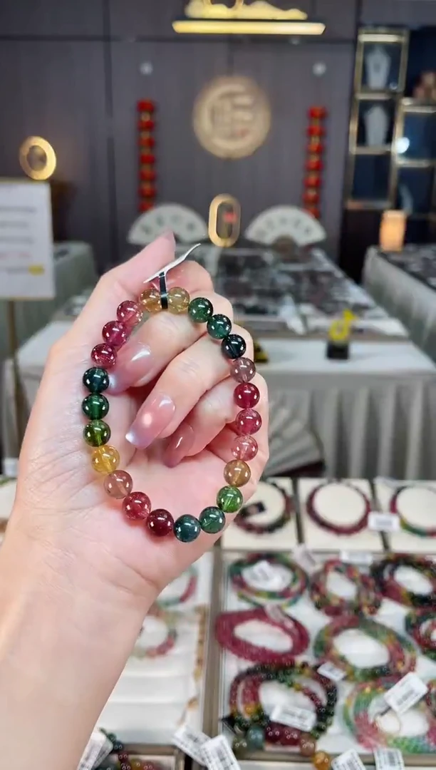 未镶嵌冰透体老矿碧玺色标彩虹单圈手串8mm+碧玺hon多样性发一条