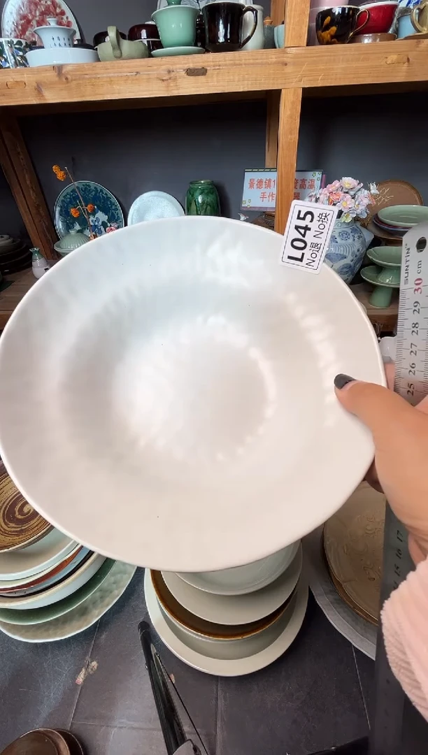 瓷片玛****?L045白色锤纹盘福利