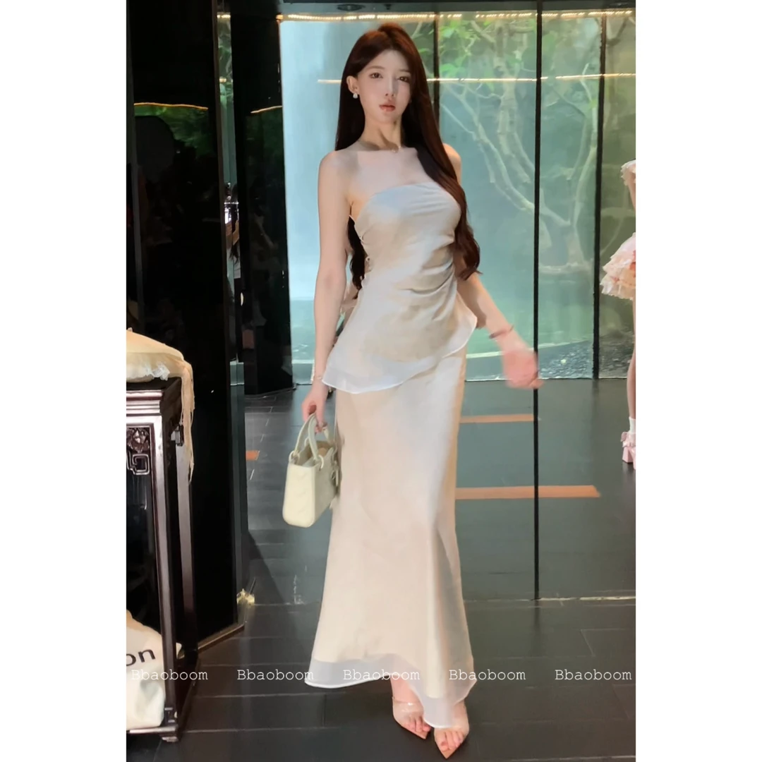 暴暴家 不规则拼接抹胸上衣+松紧腰半身长裙B0947