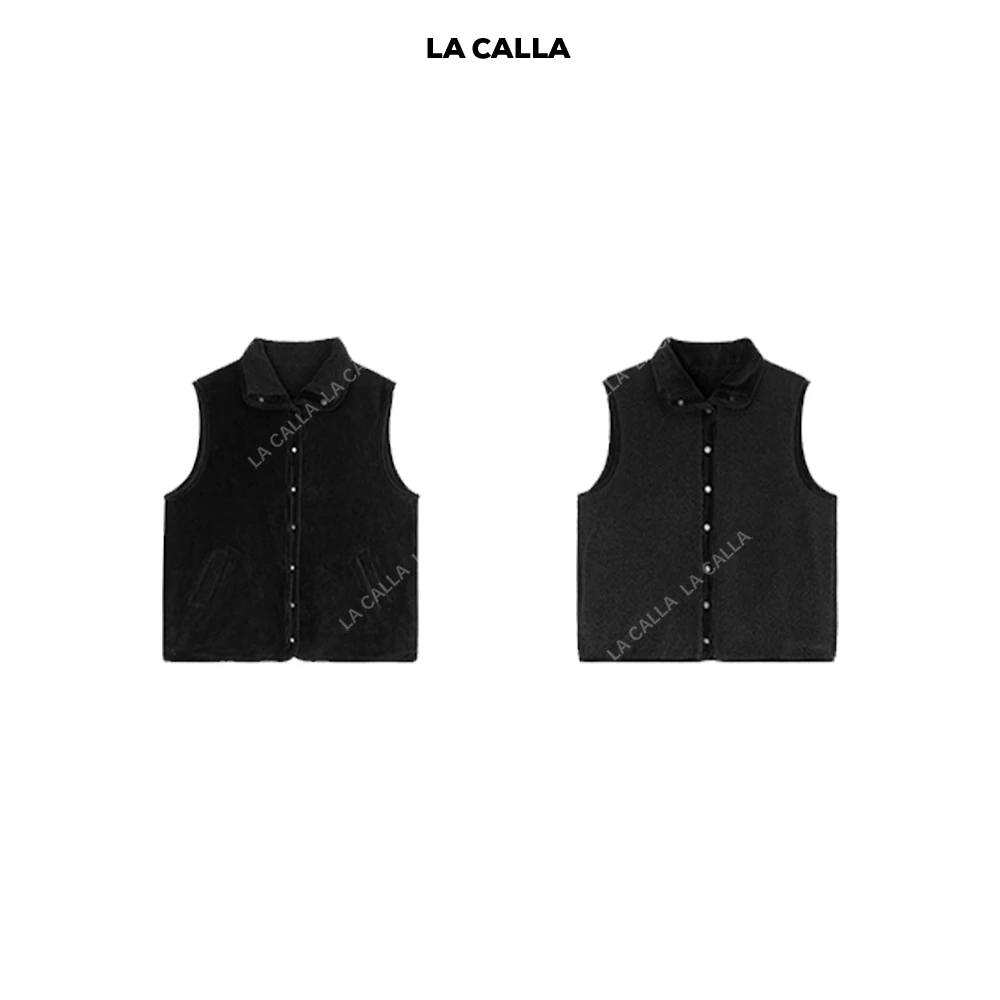 LA CALLA双面羔黑色设计师重磅保暖秋冬轻奢马甲K024