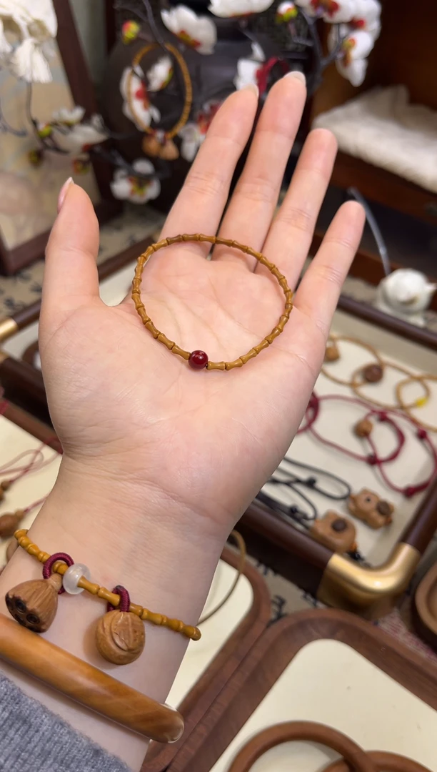 手串桃核【桃缘行】竹节「红色莎莎」桃木桃核辟、挡、驱、护 备注手围