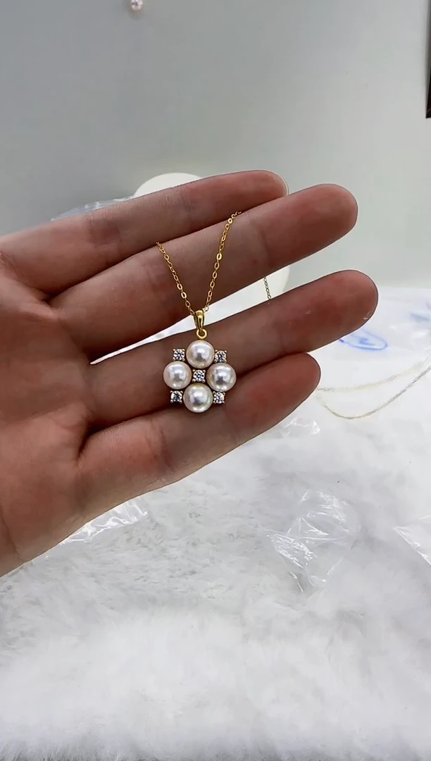 银S925镶嵌海水珍珠DA珍珠吊坠 7-8 y077