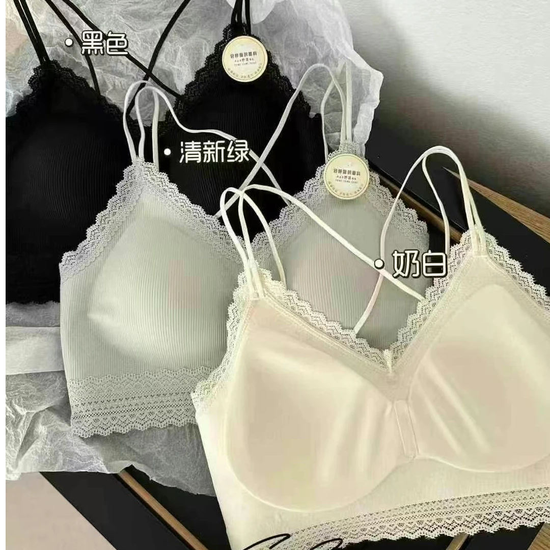 蕾丝舒适运动风外扩轻奢女款抹胸美背常规时尚奶白薄款