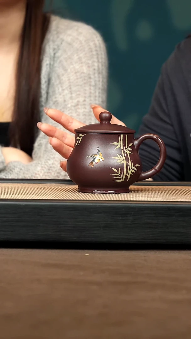 茶壶紫砂【竹鸟盖杯】