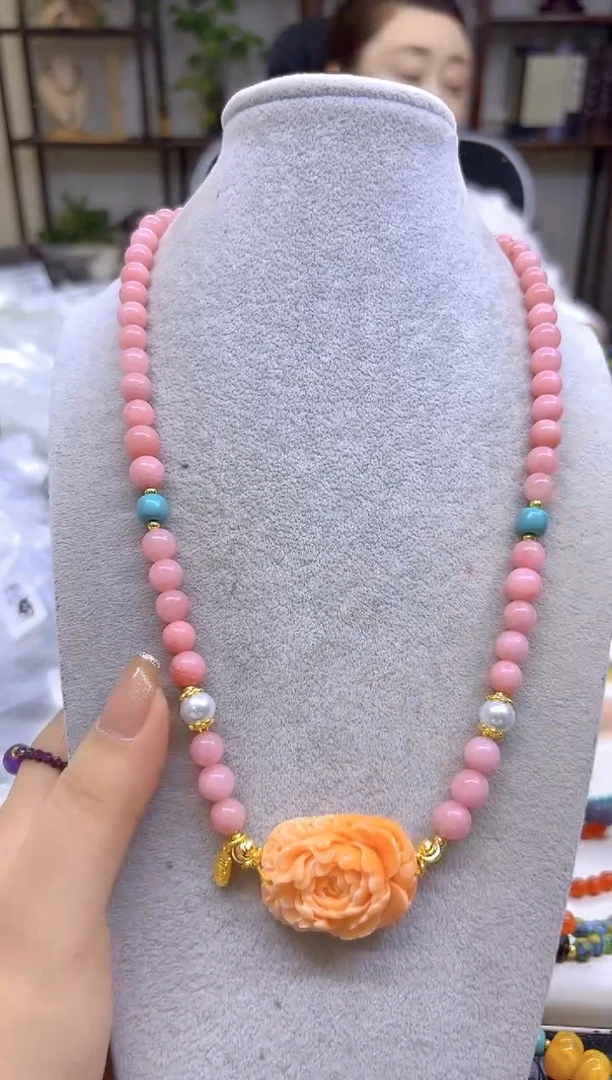 未镶嵌菱锰矿（红纹石）项链DIY款X736