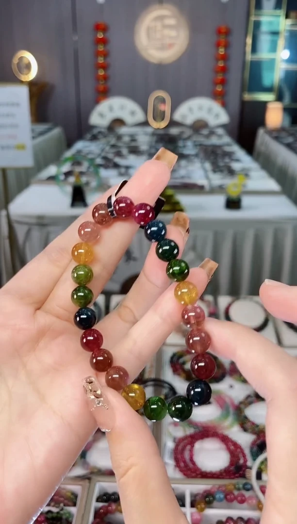 未镶嵌老矿碧玺色标彩虹透体单圈手串8mm+碧玺dan多样性发货一条