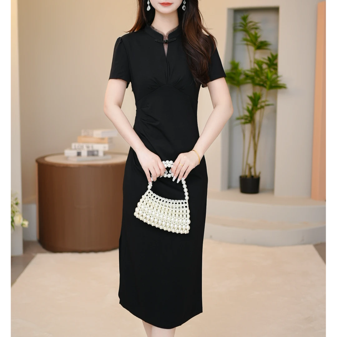 新中式复古改良旗袍连衣裙2025夏季新款优雅洋气弹力修身显瘦长裙