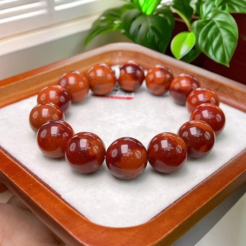 南红【鉴赏期1年】 瓦西牛血火焰纹云端手串14.5-18mm  多样性发货
