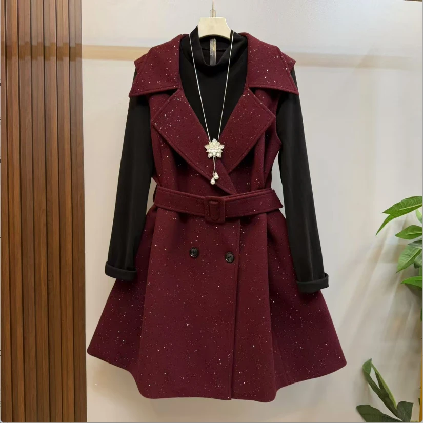 欧货时尚气质大码西服领高级亮闪闪马甲裙十百搭打底衫两件套套装