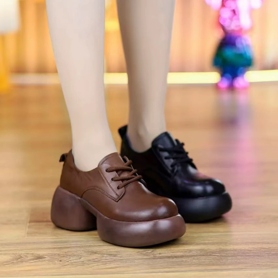 厚底休闲时尚女春秋一体跟圆头松糕舒适英伦风百搭复古单鞋