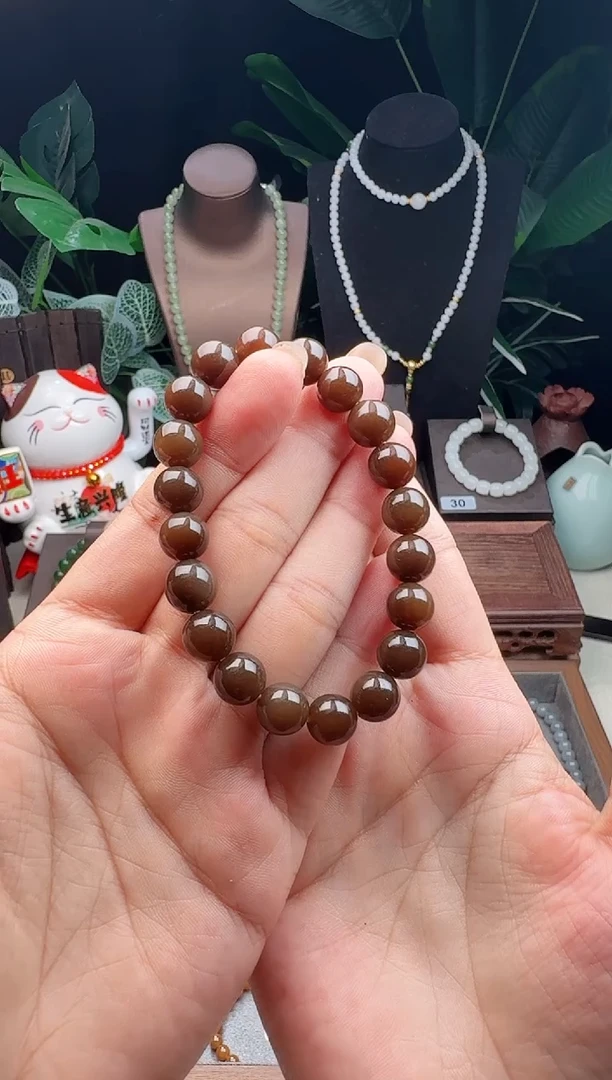 未镶嵌手串和田玉静**祉精品10m左右新疆且末焦糖玉手串