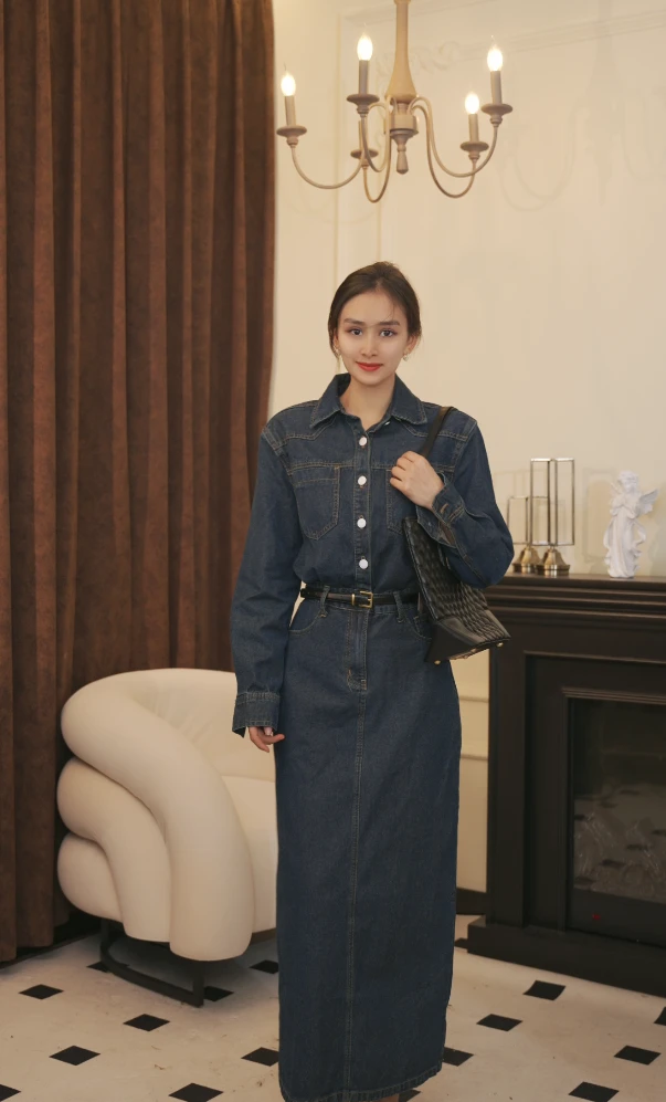 【牛仔进化论】显瘦百搭收腰牛仔长袖连衣裙EB8N018