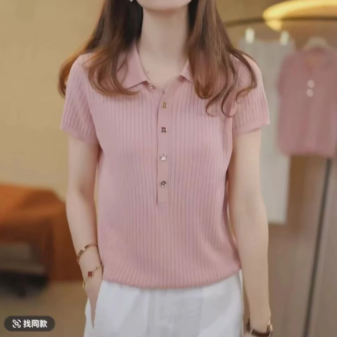 【半开领】1夏季2025薄款新款POLO领修身显瘦T恤百搭短袖上衣