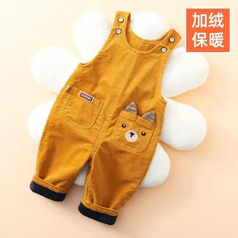 【六一】宝宝中厚背带裤加厚棉裤外穿保暖裤子男女童可开裆灯芯绒