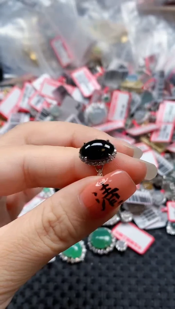 银S925镶嵌戒指翡翠天然A货缅甸翡翠