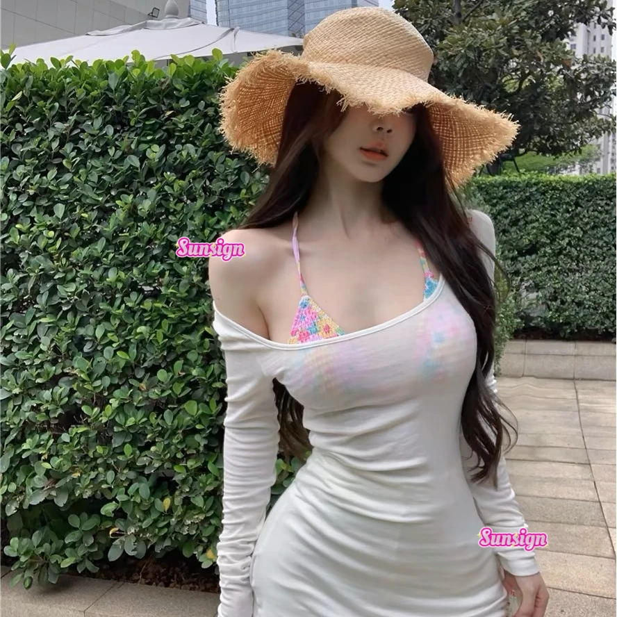 Sun【碎花】彩花褶皱比基尼小胸聚拢甜辣沙滩度假防晒下水泳衣罩衫