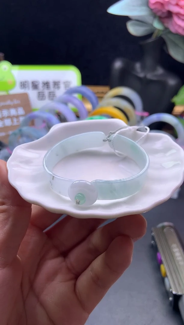 银S925镶嵌手镯（开口镯）翡翠54-57半镯（拼接）