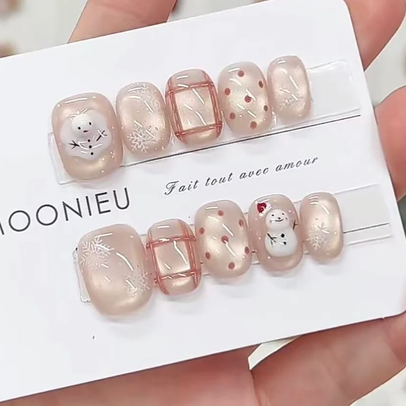 雪景精灵  蝶诗舞   纯手工定制美甲贴片 冬季手捏定制穿戴甲10片