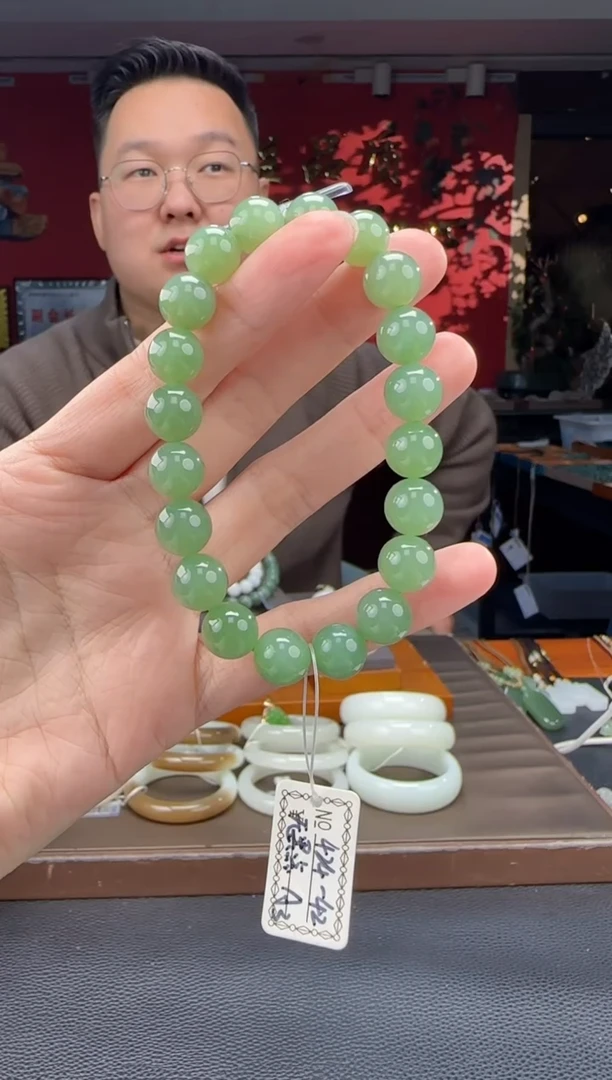未镶嵌手串和田玉碧玉粉青单圈手串