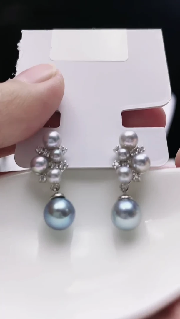 银S925镶嵌耳饰海水珍珠海水真多麻珍珠耳饰
