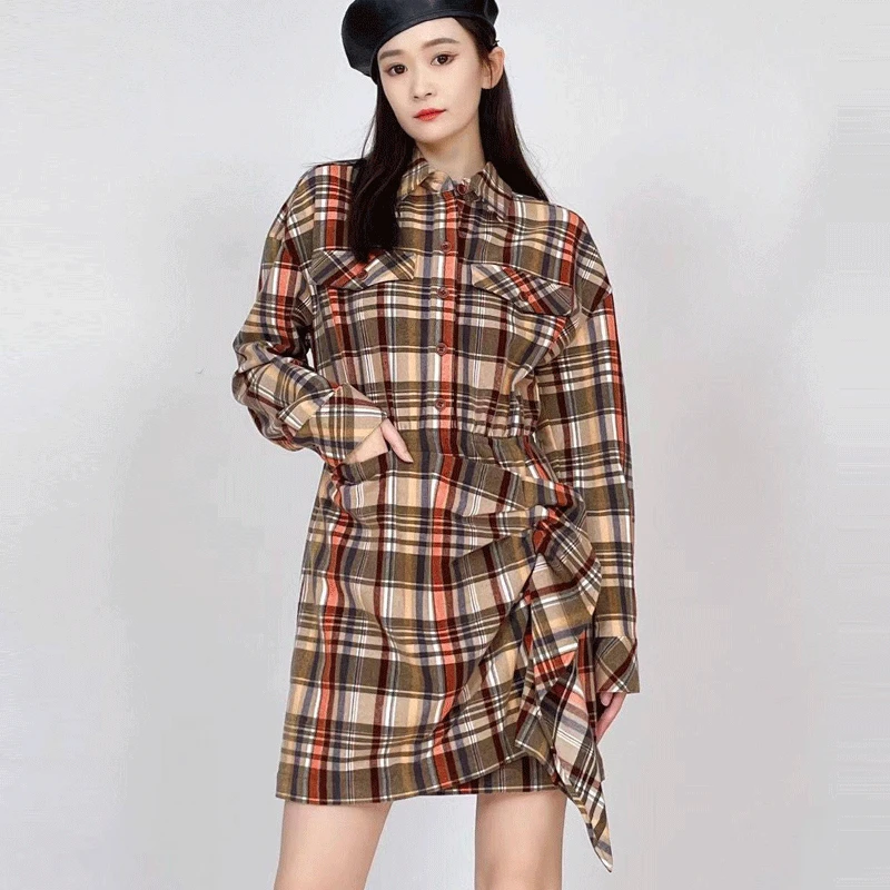 哥弟阿玛施正品拼接连衣裙A字裙设计师休闲风百搭中长裙秋季女装