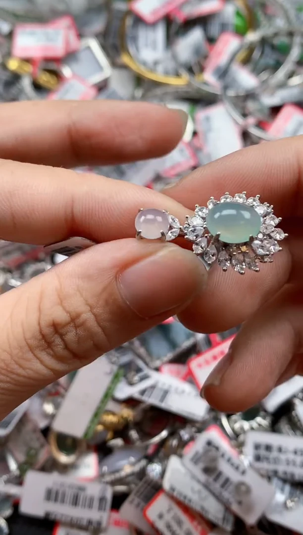 银S925镶嵌戒指翡翠天然A货缅甸翡翠