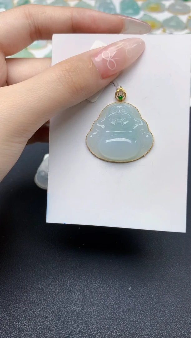 翡翠18K金镶嵌颈饰天然翡翠A货