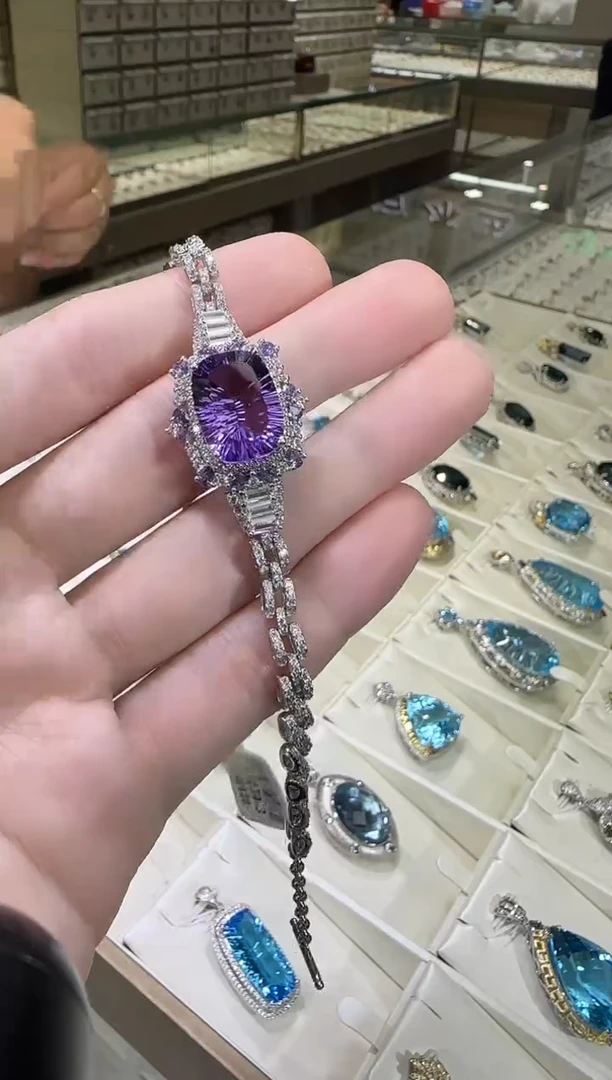 银S925镶嵌手链紫晶11*16mm