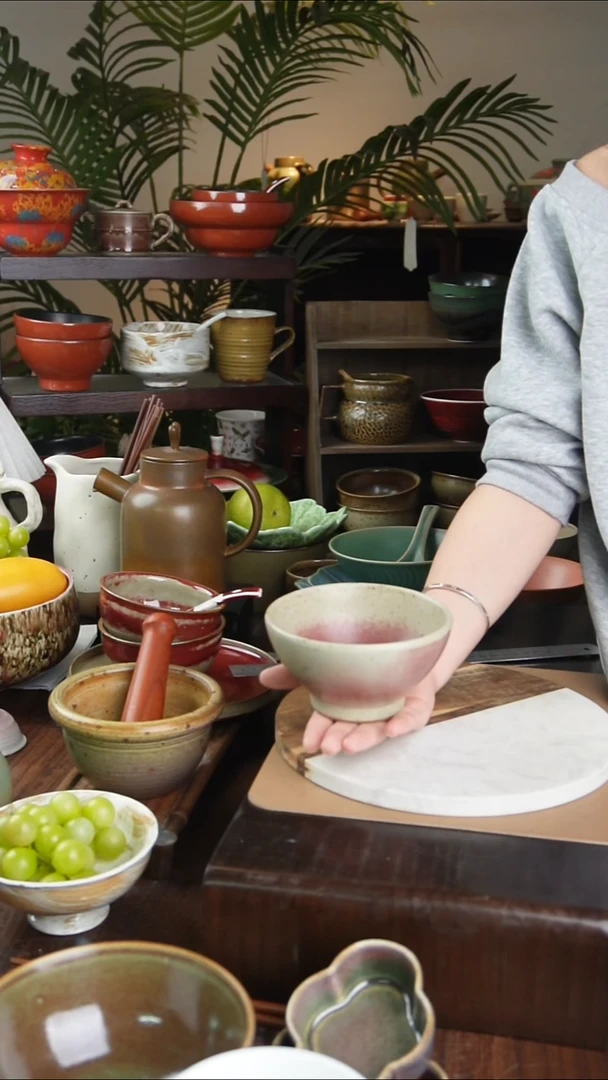 碗景德镇手工高温餐具桃红斗笠